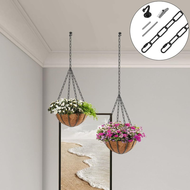 Omytie 12 Ft Heavy Duty Hanging Chain Kit with Connection Locks & Swag Ceiling Hooks for Lighting Fixture, Chandelier, Pendant, Lantern, Swag Lamp, Plant/Flower/Fruit Basket, Bird Feeder (Black) - Image 4
